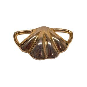 Vintage Sea Shell Gold Tone Belt Buckle Scarf Slide Scallop 2.25" x 4"